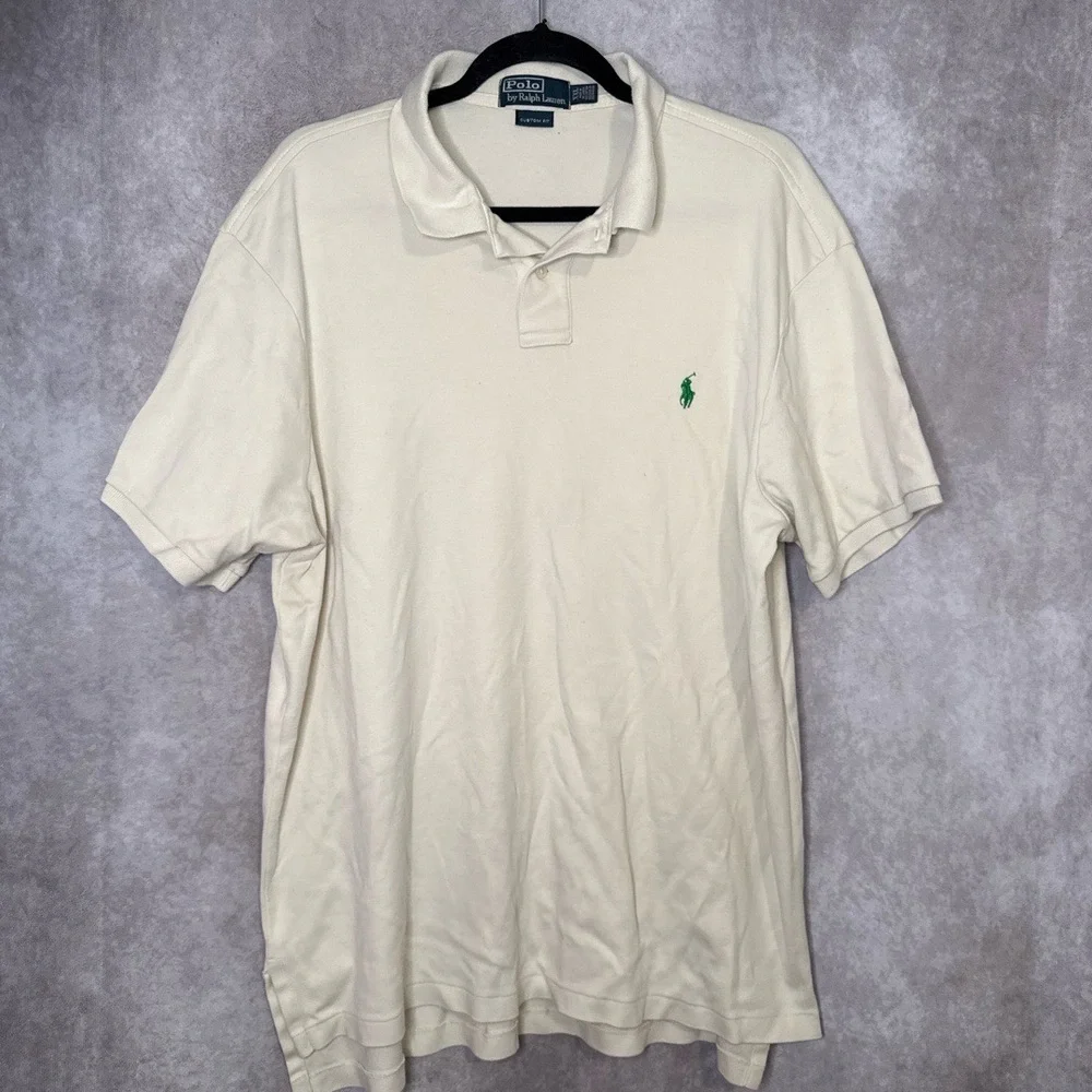 Vintage Polo by Ralph Lauren Custom Fit Mens Plus Size XXL Off White Green Pony